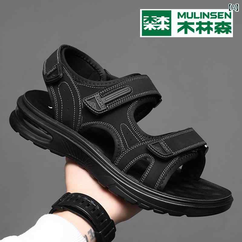 履き心地抜群 メンズ サンダル Mulen サンダル メ ンズ 2025 夏 カジュアル レザーサンダル ブラック 滑りにくい メンズ スリッパ ビーチ シューズ