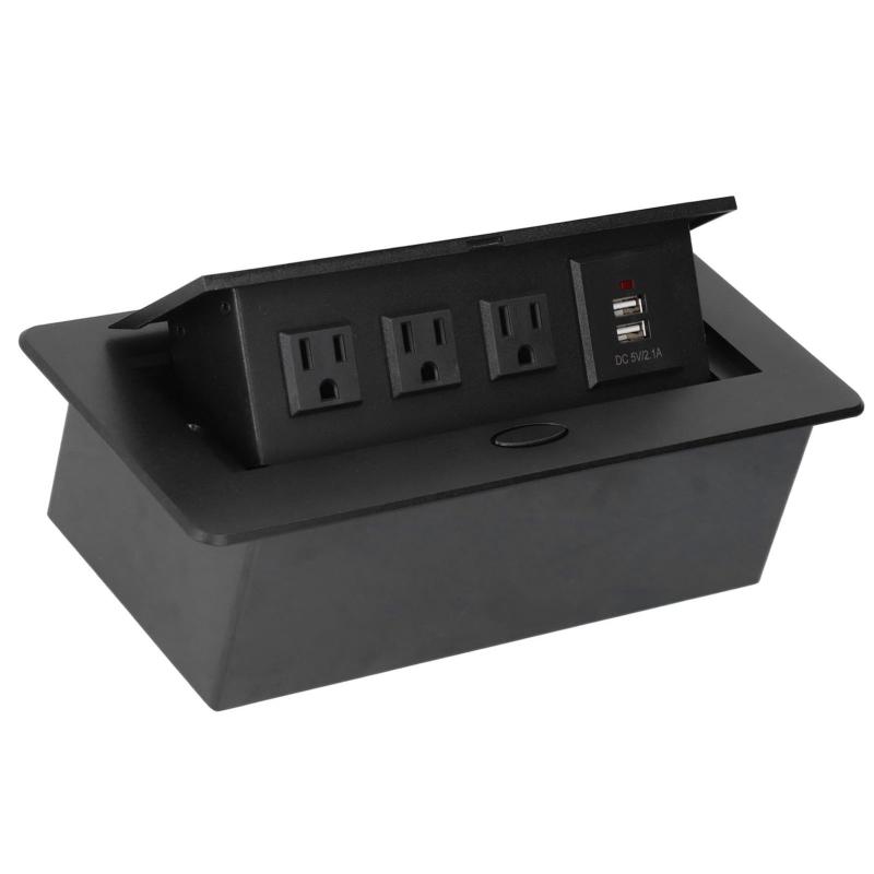 Walfront 電源タップ 隠蔽電源タップ スローオープン 防水 USB充電ポート付き 低反発減衰設計 ホームオフィスに最適 テーブル接続ボックス 3コンセント 埋め込み型 デスクトップソケット