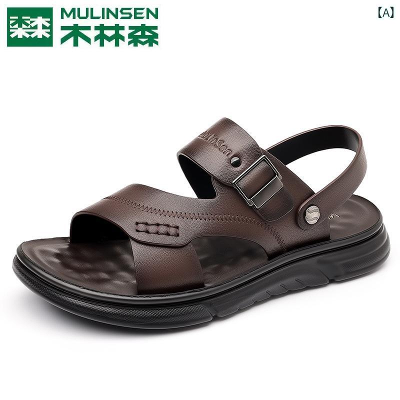 スリッパ メンズ サンダル Mulen 最上層 レザーサンダル メンズ 2025 夏 アウトドア ドライビング ソフ..