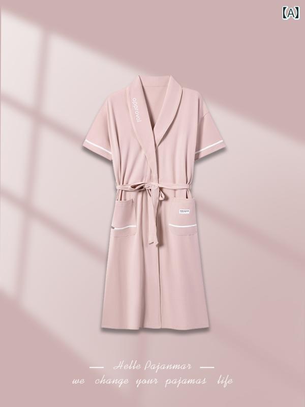 バスローブ パジャマ Langsha 夏用 ナイトガウン 100 % 綿 レディース バス タオル 薄手 バスローブ 半袖 パジャマ