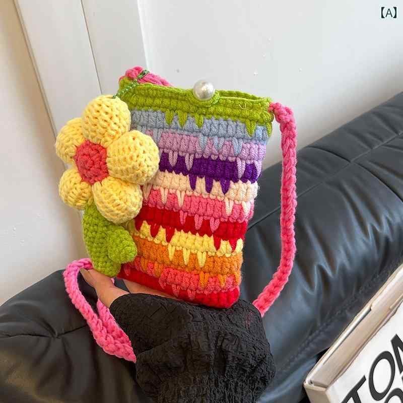 パーティーバッグ レディース 夏の ドーパミン カラフル 軽量 スマートフォン バッグ 奇妙な メッセンジャーバッグ 女性 2024 手編み