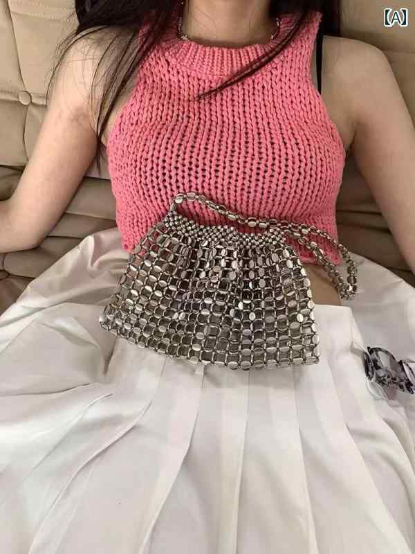 パーティーバッグ レディース 韓国 ファッション ガールの レトロ 光沢の ある メタリック スパンコールバッグ 手編みの ショルダーバッグ 旅行 休暇 脇の 下 バッグ