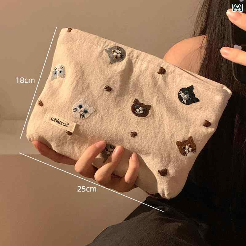 化粧 ポーチ バッグ 収納 かわいい 猫の 化粧 ポーチ 女性用 ポータブル大容量 旅行 スキン ケア 収納 ..