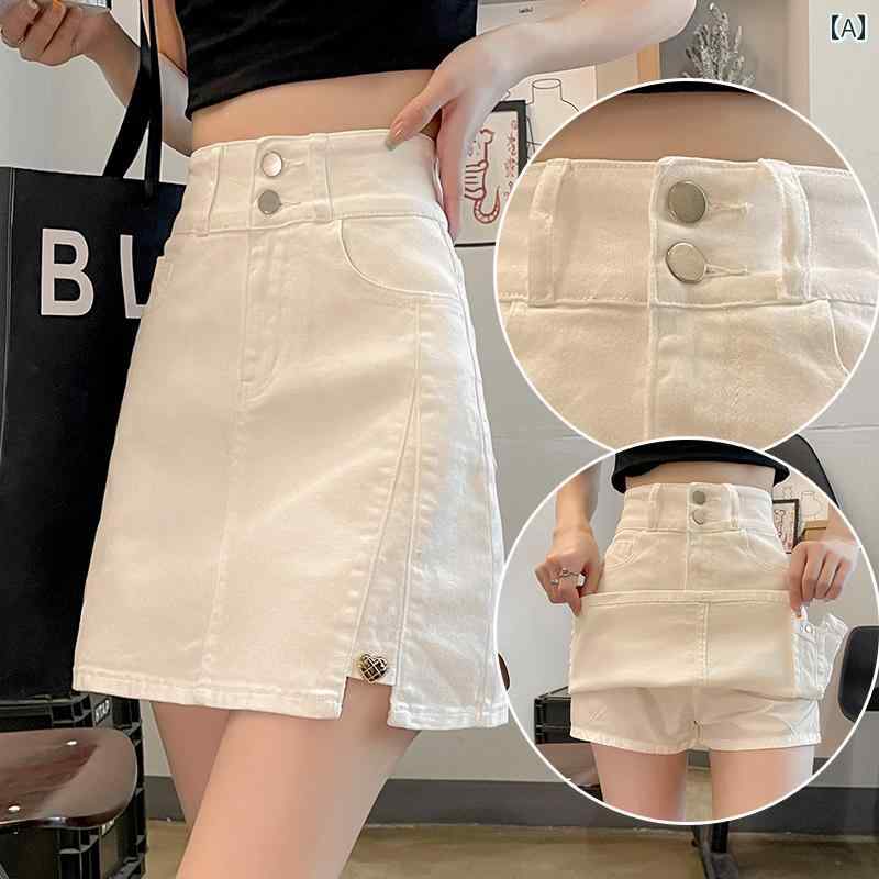 レディース スカート ショート丈 ベージュ デニム ショート スカート aライン レディース スリミング ヒップ カバー 少し 太め 夏 細 イン 露出 防止