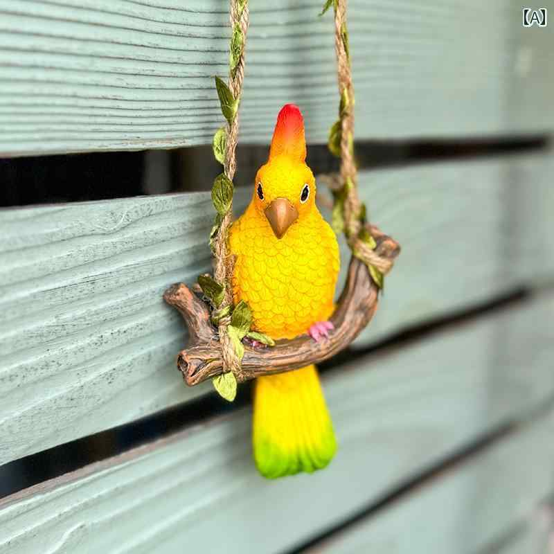 かわいい 飾り ガーデニング DIY シミュレーション スイング オウム ペンダント 鳥 樹脂 工芸 庭 中庭 バルコニー 装飾な 小さい ギフト