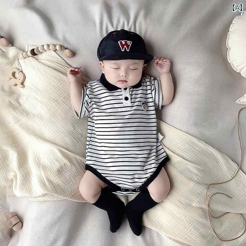快適 ベビー服 半袖 ベビー 服 夏 薄手 男の子 ポロ ロンパース 幼児 ジャンプスーツ 夏お祝い