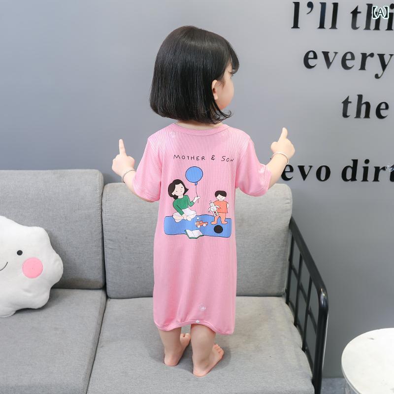 快適 ベビー服 半袖 ベビー ジャンプスーツ 夏用 薄型 半袖 ナイトドレス 男の子 女の子 モダール パジ..