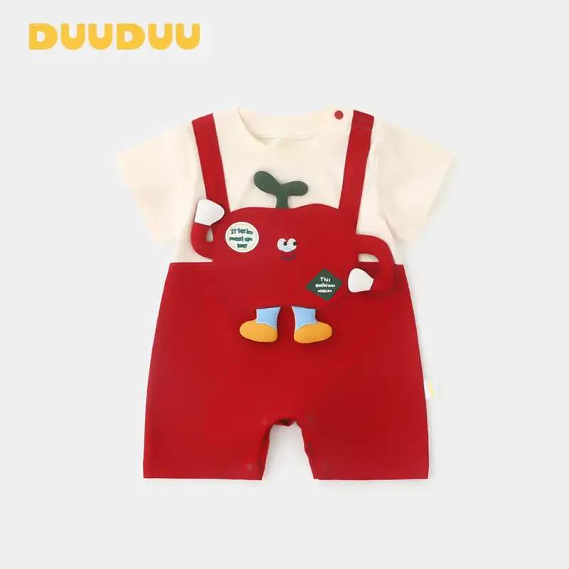 快適 ベビー服 半袖 男の子と 女の子 ベビー 夏服 新生児用 ワンピース コットン スーツ アップル ロン..