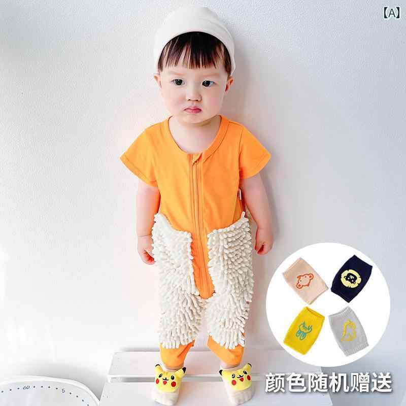 快適 ベビー服 半袖 赤ちゃんの ハイハイ 服 床を 拭く モップ 掛け 汚れ 防止 ワンピース 夏用 薄手 ..