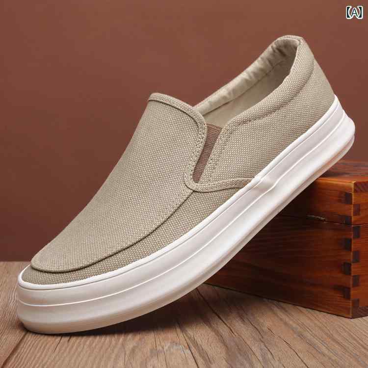 デッキシューズ メンズ シンプル 2025 春秋 メンズシューズ キャンバス シューズ カジュアル オールド 布 靴 スリッポン な 夏 通気性