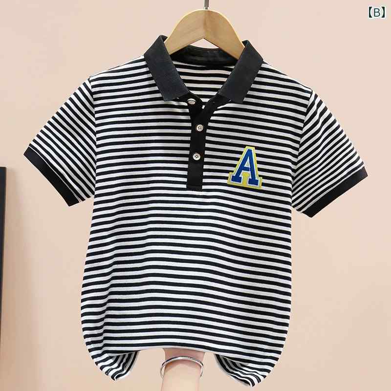 子供用 ゴルフウェア キッズ 夏 ゴルフウェア ボーイズ 半袖 ポロシャツ ゴルフ 子供服 スポーツ Tシャツ 子供用 ストライプ トップス