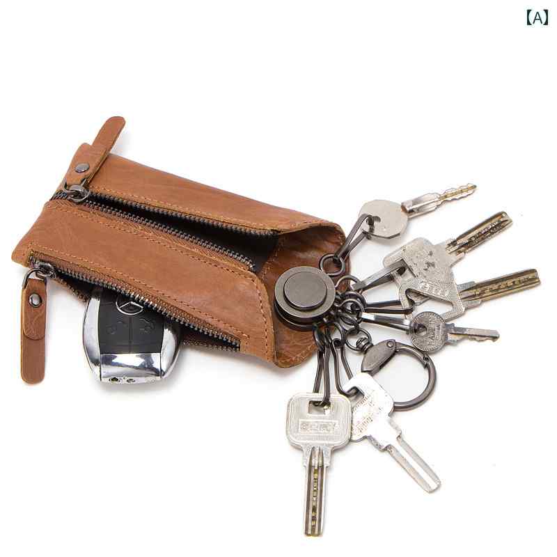キーケース コンパクト 財布 革 レトロ 車 キー バッグ メンズ 多機能 収納 シンプル ジッパー ホーム(4)