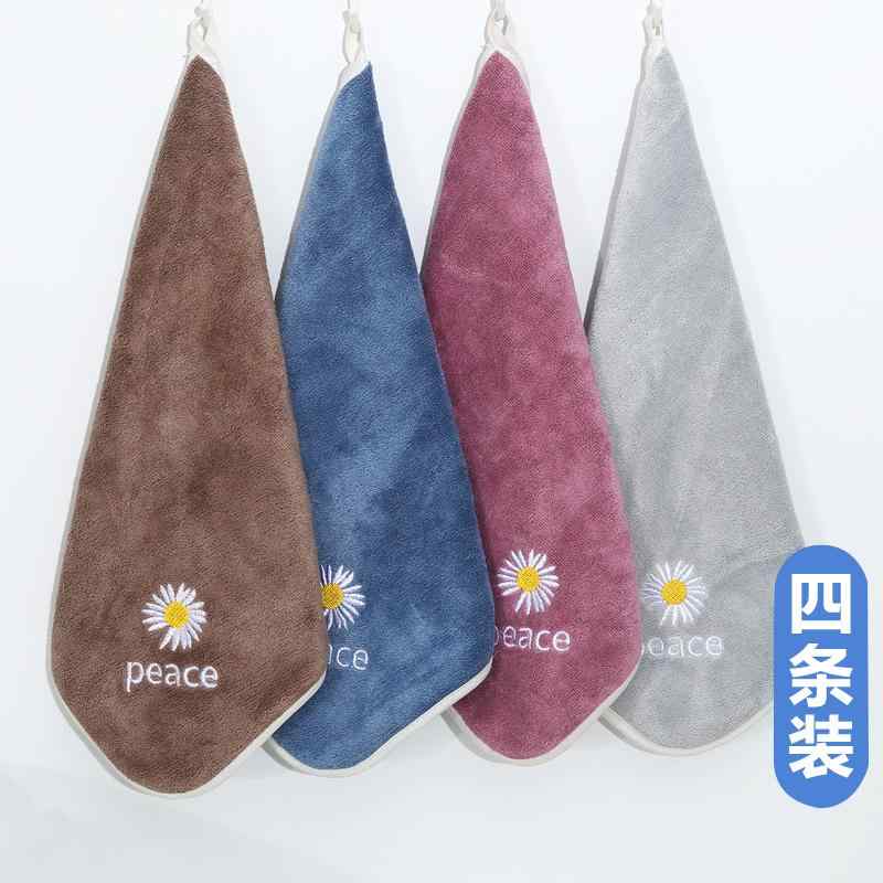 生地がいい ハンドタオル フェイスタオル 4枚 パック ハンドタオル 家庭用 かわいい 吊り下げ 式 キッチン 怠け者用 無地 子供用