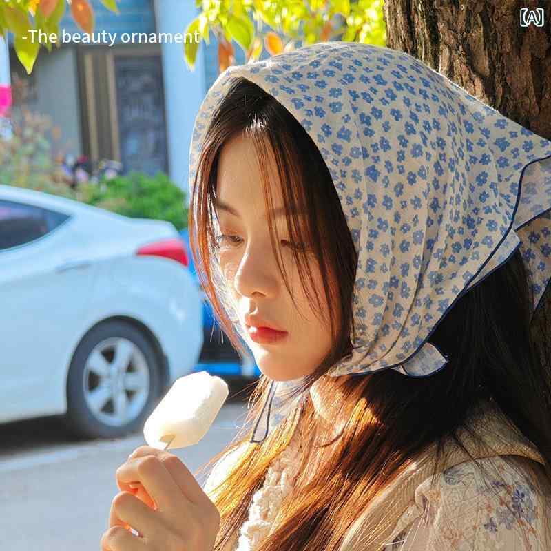 バンダナ おしゃれ ターバン 楊 朝 月と 同じ 青い 花柄の 三角形の スカーフの 女性用 フランスの 田園 風 ヘア バンドの 高級 ヘッド ドレス