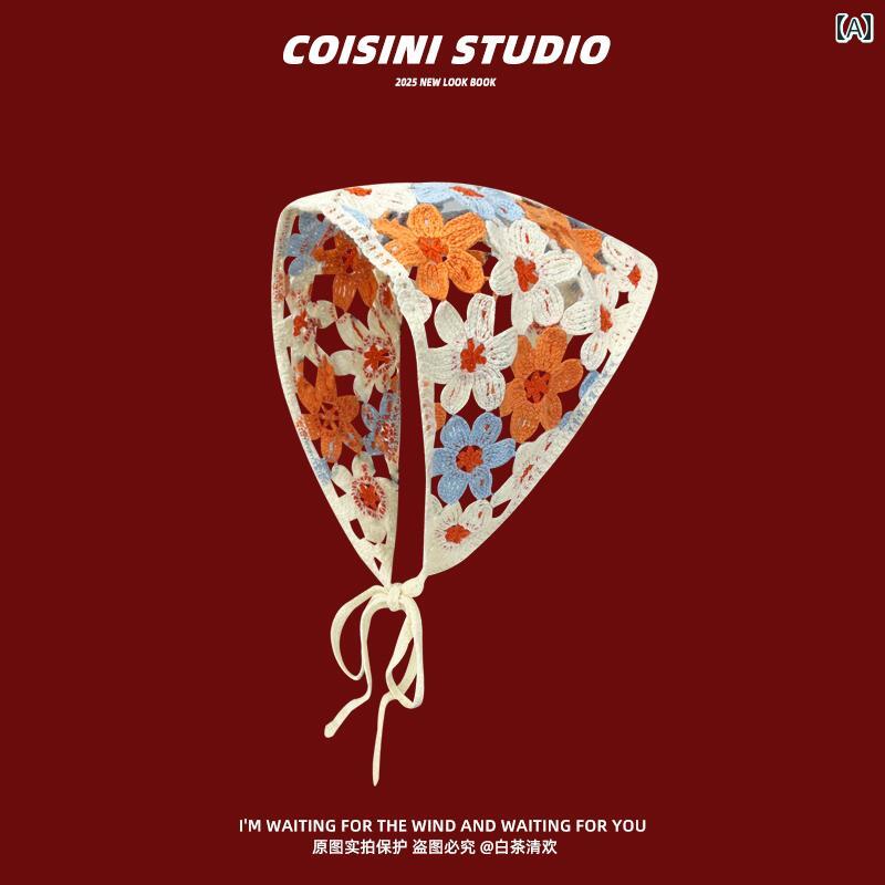 バンダナ おしゃれ ヘアアクセサリー フランスの レトロ ニットの ホット ガール トライアングル スカ..