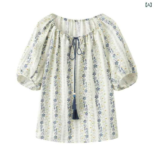 レディース 花柄シャツ かわいい Egerの 花柄 刺繍 シャツ レディース 2025夏 スタイル リネン ゆったり パフスリーブ スモール ブルー フローラル トップス レディース 花柄シャツ かわいい Egerの 花柄 刺繍 シャツ レディース 2025夏 スタイル リネン ゆったり パフスリーブ スモール ブルー フローラル トップス
