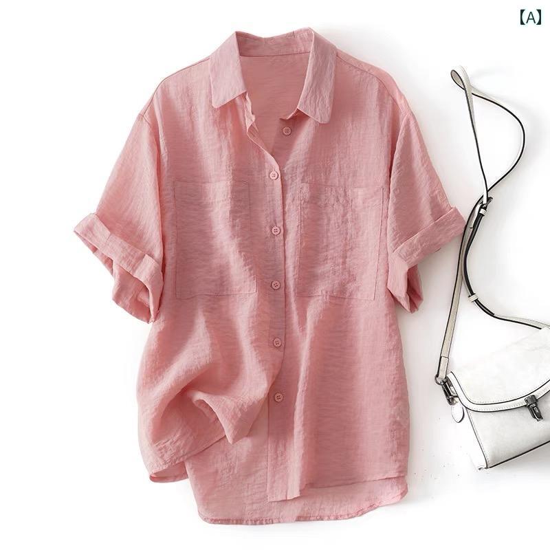 レディース 半袖 きれい の 品物 ラミー 半袖 シャツ レディース 夏 軽い 通気性 ファッション 文芸 風 ゆったり カジュアル トップ