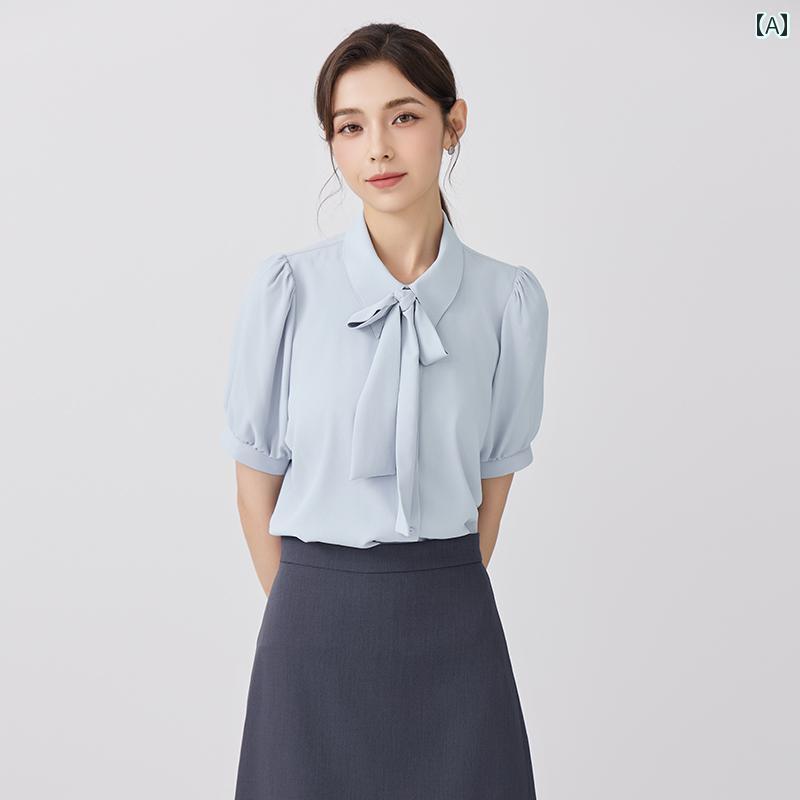 レディース 半袖 きれい MANMISS プロ ブルー 半袖 シャツ レディース 夏 フランス 語 教育 面接 スーツ ハイエンド