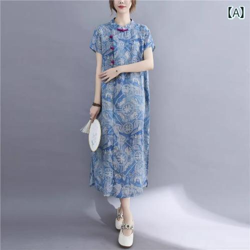 レディース ワンピース ロング丈 中国 レトロ チャイナ ドレス 綿 リネンの レディース 夏 2025 母親の 高級 リネン ロング スカート レディース ワンピース ロング丈 中国 レトロ チャイナ ドレス 綿 リネンの レディース 夏 2025 母親の 高級 リネン ロング スカート