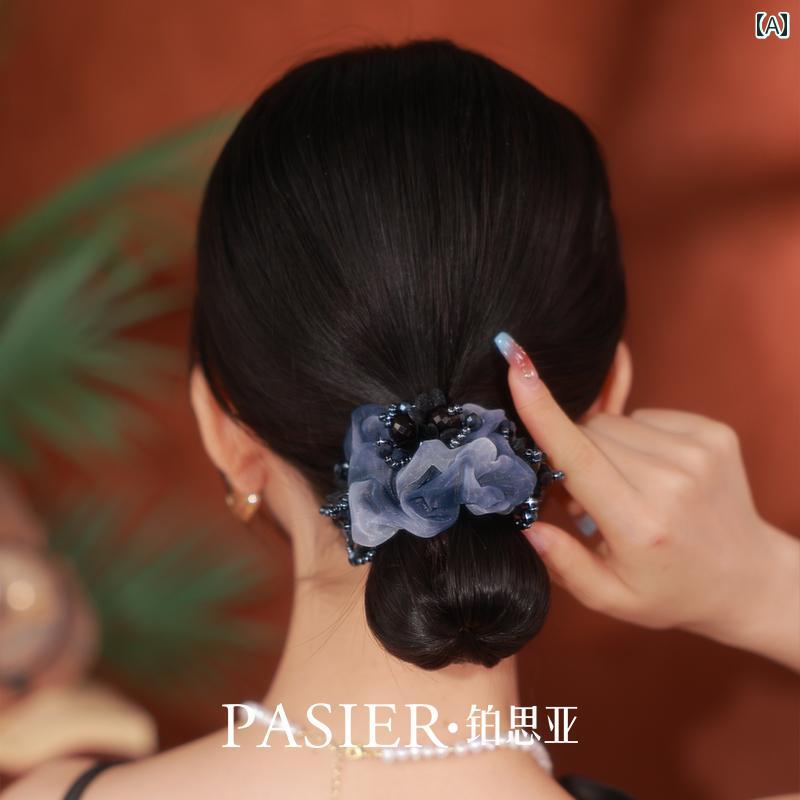 キュート ヘアアクセアリー ピン Bosiya チャイナ風 大腸 ヘア リング 女性後 頭部 ロープ 青いお だん..