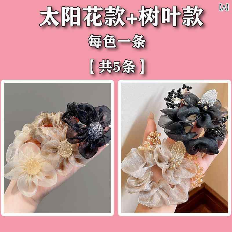 キュート ヘアアクセアリー ピン 韓国 軽い 高級 高級オー ガンザ ラインストーン リーフ 大腸 ヘア バ..