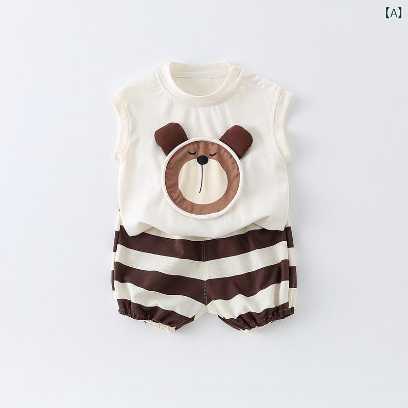 ベビー服 涼しい 快適 男の子 スーツ 夏 2025 かわいい ベビー ノースリーブ Tシャツ 子供用 ショート パンツ ベビースプリット 服