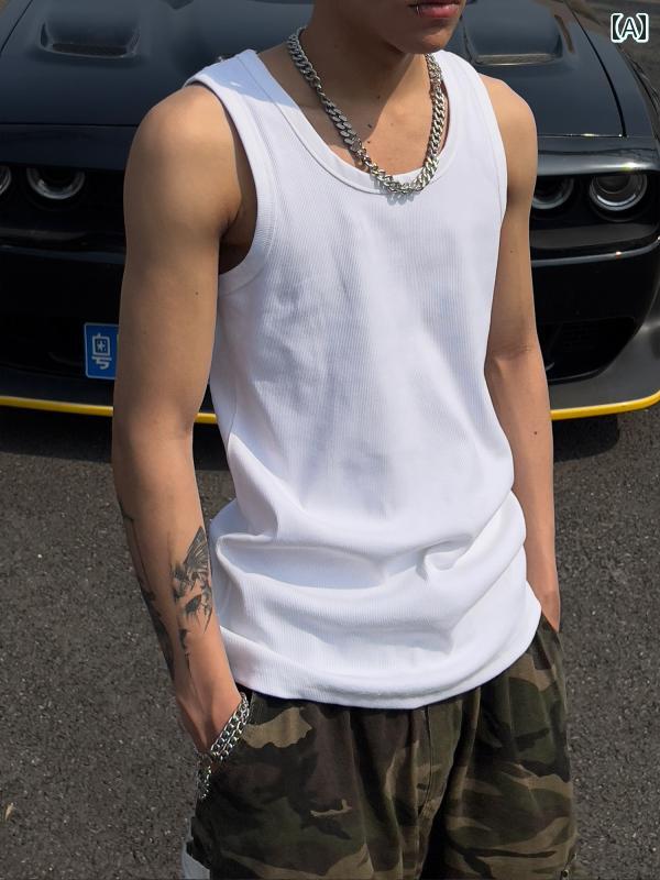 タンクトップ メンズ シンプル 夏 リブ ベスト スポーツ 下着 メンズ レディースの な ストリート カップル シャツ ノースリーブ Tシャツ