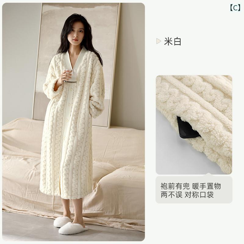 ガウン パジャマ 快適 着心地 パジャマ レディース ローブ 秋冬 スタイル コーラル フリース 厚手 裏起毛 フランネル ホームウェア フード付き ロング スーツ