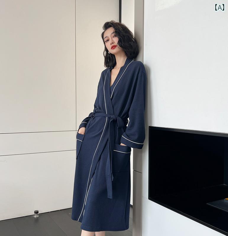 ガウン パジャマ 快適 着心地 女性用 バスローブ スタイル カップル パジャマ 春秋 長袖 綿 バス ルーム 吸水 速乾 ロング オール シーズン 男性用