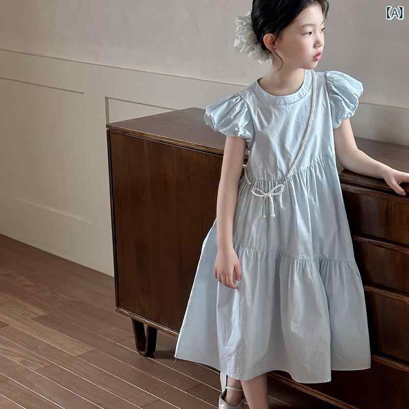 キッズ ドレス 女の子 ドレス 夏 2025 韓国 子供用 コットン プリンセス パフスリーブ ハイエンド