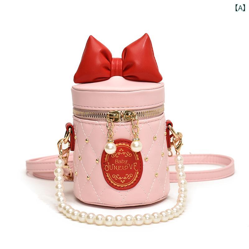 かわいい キッズショルダーバッグ おしゃれ 子供用 バッグ かわいい プリンセスの リボン バケツ 女の子用 スタイリッシュな クロス ボディバッグ ベビー用 手持ち小銭入れ