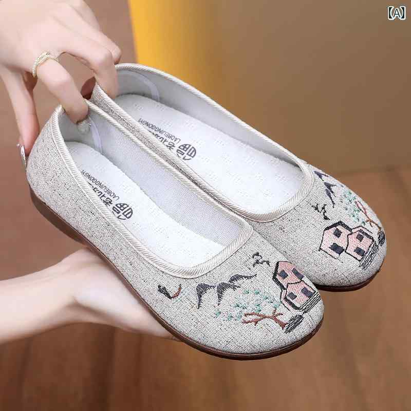 レディース 　シューズ 楽 古風 布 靴 婦人 ワン ステップ 軽量 カジュアル シューズ 綿 麻 通気性 母