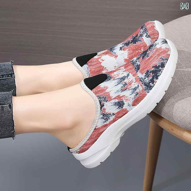 女性 靴 低い レディーススリッパ 2025 春 おしゃれ かかとなし キャンバス シューズ 軽量 ソフト ソール マザーズ ハーフ スリッパ 女性用
