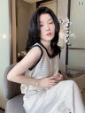 ノースリーブ ニット 女性用 の ストライプニット ベスト レディース 2025夏に 着る ゆったり スタイリッシュな カーディガン ハイエンドな ノースリーブ...