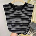 ノースリーブ ニット 女性用 カラー ブロック ラウンドネック ストライプ ショルダーパッド ノースリーブニット Tシャツ レディース 2025夏 ウエスト コ...