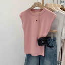 ノースリーブ ニット 女性用 ユニークな ピンクの ウエスト コート ラウンドネックノースリーブニット ベスト 女性用 2025夏の新 スタイル 美しい シング...