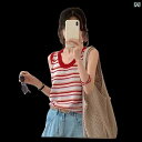 快適 ノースリーブ ニット 冷感 ストライプニット ベスト 女性用 夏 アウトドアウェア 薄手 2025年 とても 素敵な U ネックノースリーブ サスペンダー...