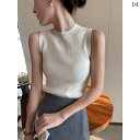 快適 ノースリーブ ニット PINKEEN ホワイト ノースリーブ ニット ベスト レディース 2025夏 レトロ スリムフィット シンプル インナートップ
