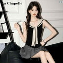 快適 ノースリーブ ニット La Chapelle カレッジ スタイル ネイビーカラー ノースリーブベスト レディース 2025夏 ニット スリムフィット トッ...