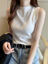 快適 ノースリーブ ニット ホワイト ベスト 冷感 セーター Tシャツ レディース 2025 春夏 アウター ハーフ ハイネック ボトム ショート ノースリーブ...