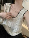 ノースリーブ ニット 女性用 フレンチシック 薄手 ニット ベスト サスペンダー 付き レディース 夏服 ゆったり ウエスト コート ノースリーブ Tシャツ ト...