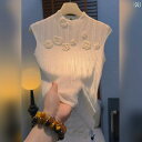 ノースリーブ ニット 女性用 肌に 優しい 立体 花柄 フレンチ ノースリーブベスト 通勤 2025 夏 ニット セーター スリムトップス おしゃれ