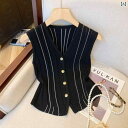 快適 ノースリーブ ニット カウンターは 大きい の カット ラベルの 婦人服の の ストライプの Vネックの ニット ベストの レディース 高級 ウエスト コ...