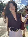 快適 ノースリーブ ニット フレンチ Vネックノースリーブ ベスト ニット トップス 女性用 夏 着 高級 冷感 サスペンダー ウエスト コート