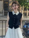 快適 ノースリーブ ニット 韓国 ファッションの 若返り 効果の ある ポロ カラーの ノースリーブニット セーター トップス 夏用の レディース向け カレッジ...