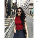 快適 ノースリーブ ニット MULVAN レトロ ハーフ ハイネック ニット ベスト レディース スリムフィット スリム ノースリーブトップ