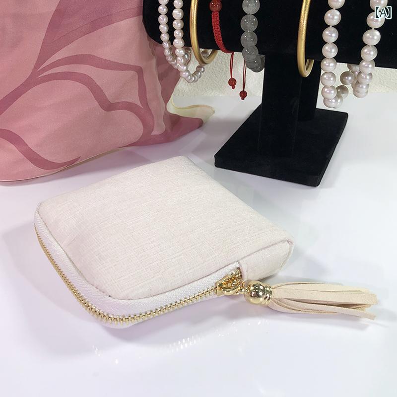 おしゃれな アクセサリー ポーチ 2025年 パールネックレス ブレスレット ジュエリー 収納 バッグ 高級 旅行 ポータブル ジッパー
