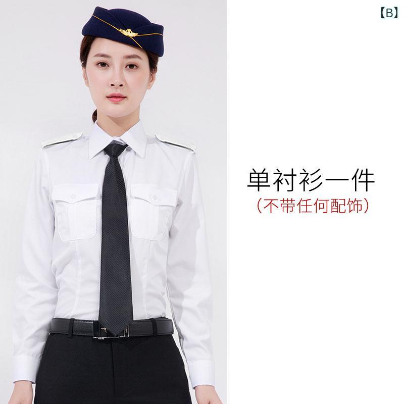 レディース ワーク ウェア セキュリティ ユニフォーム 夏用 女性 キャプテン スーツ プロ パイロット 白 シャツ エポレット 客室 乗務 員 作業着 パフォーマンス 服