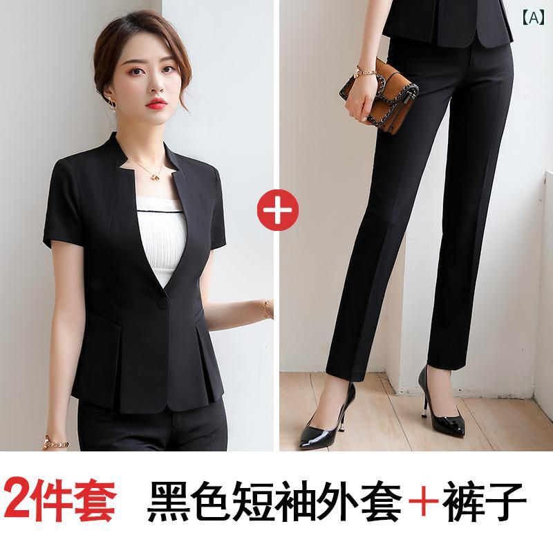 女性用 仕事服 ビジネス 夏の 女性用 プロ スーツ 薄手の 職場 フォーマルウェア ホテル フロント デス..