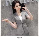女性用 仕事服 ビジネス 夏の 女性用 高級 プロ スーツ グレーの 半袖 スカート フロント デスクの 作業着 宝石 店の フォーマルな
